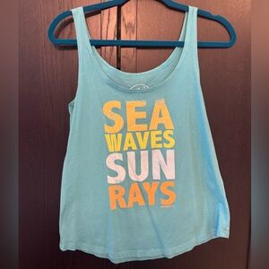 Teal Tank Top with Yellow and White Print